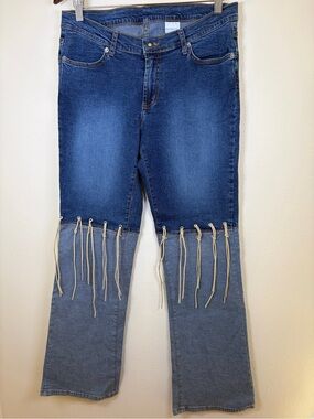 Y2K Fringe Flare Jeans Solid Jeans Size L Western Boho Denim
